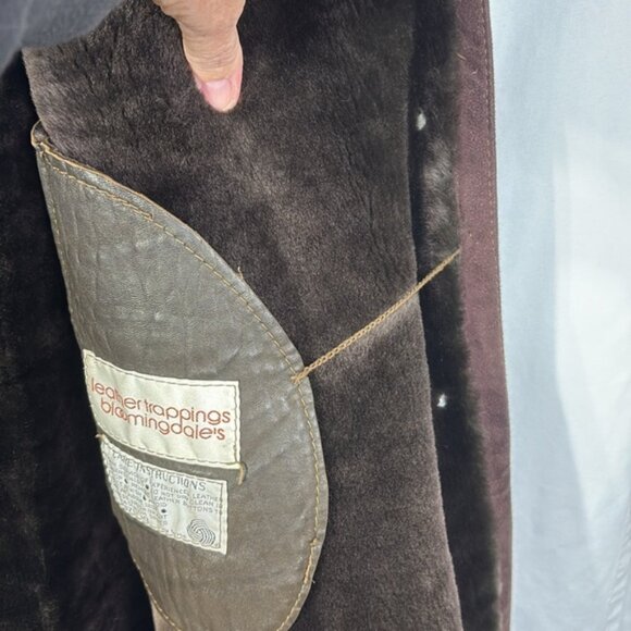 Sawyer of Napa Brown, Mandarin collar, shearling full length coat vintage - Picture 11 of 13